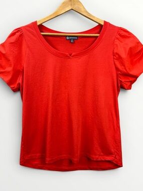 Democracy Red Puff Short Sleeve Top Women's Blouse Romantic Feminine Holiday M